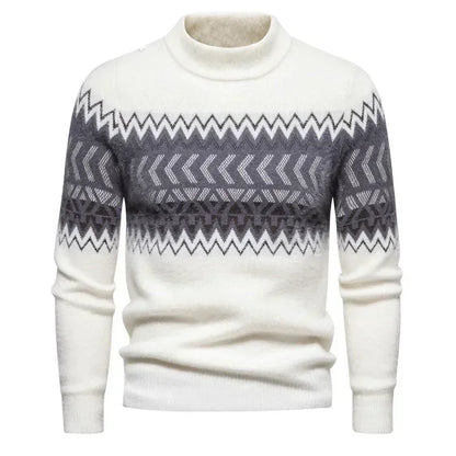 Men’s Crew Neck Patterned Knit Sweater – Minimalist Style with Geometric Detailing