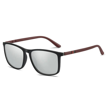 Matte Black Polarized Sunglasses with Red Textured Temples – Sleek & Sporty Film Anti UV