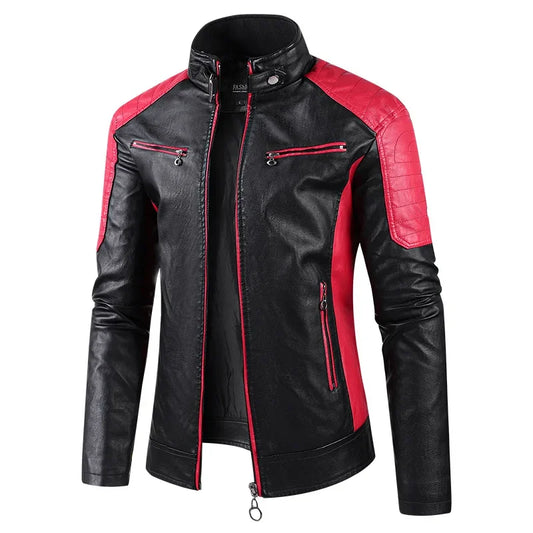 Men’s Biker-Style Jacket with Contrasting Panels and Functional Zippers