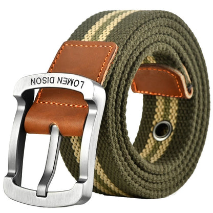 Men’s Woven Fabric Belt with Leather Trim and Metal Buckle – Adjustable and Durable
