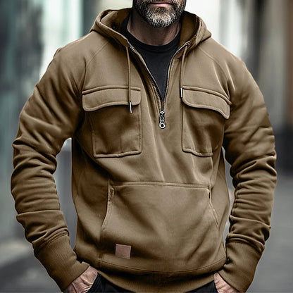 Men’s Hoodie with Front Zipper and Utility Style Chest Pockets
