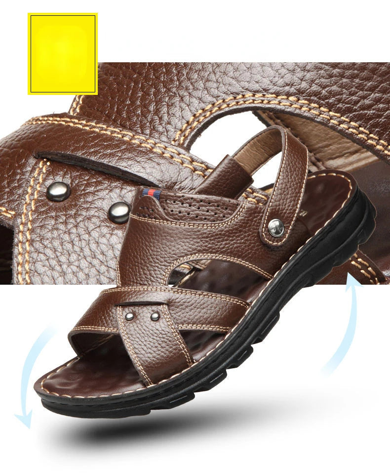 Men's Summer Leather Sandals - Reinforced Men's Shoes Made of Genuine Leather