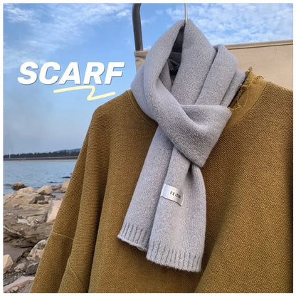 Men's Knitted Wool Scarf, Simple, Chic, Soft, Autumn Winter, Thermal Scarf