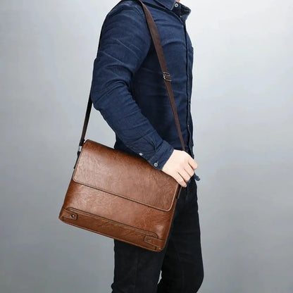 PU Leather Business Bag for Men – Laptop Tote & Crossbody Satchel