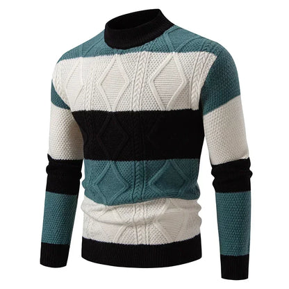 Men’s Slim Fit Patchwork Knit Sweater – Modern Textures for Smart Casual Looks