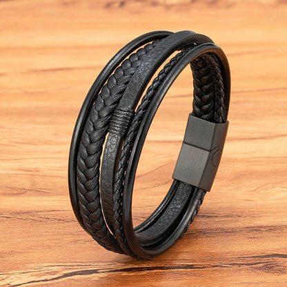 Men’s Triple Braided Leather Bracelet with Magnetic Clasp