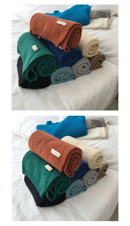 Men's Knitted Wool Scarf, Simple, Chic, Soft, Autumn Winter, Thermal Scarf