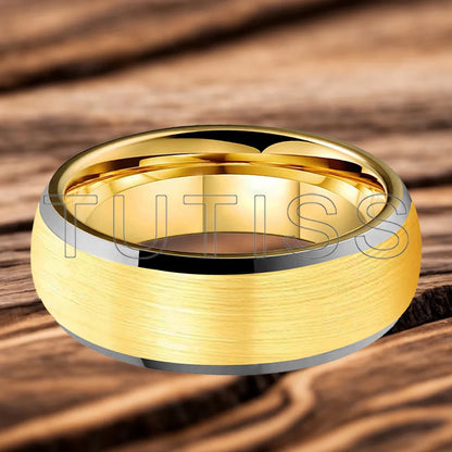 6/8mm Tungsten Carbide Engagement Ring for Men, Modern Engagement Ring Dome, Brushed Slant Edge