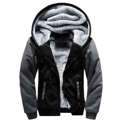 Men’s Fleece-Lined Hoodie with Camouflage Sleeves and Full Insulation