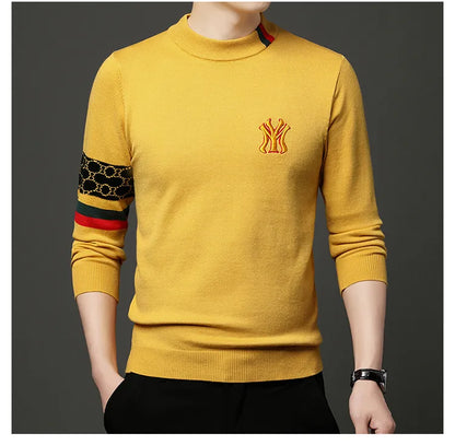 Men’s Slim Fit Knit Sweater with Sporty Sleeve Detail – Urban Elegance with Attitude