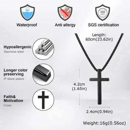 Classic Men's Cross Pendant Necklaces,Waterproof Stainless Steel Cross Collars
