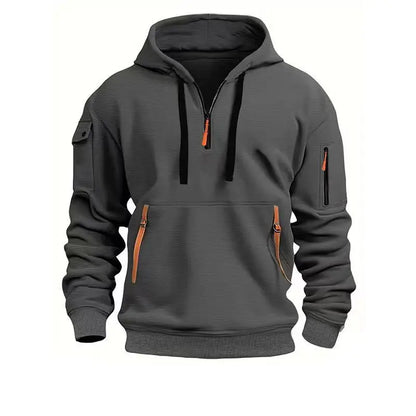 Men’s Tactical Hoodie with Contrast Zippers and Sleeve Pocket